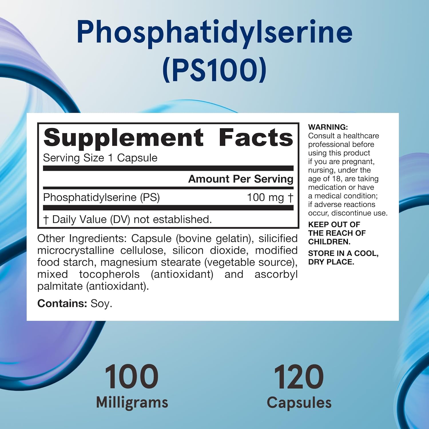 Jarrow Formulas Ps100 Phosphatidylserine 100 Mg, Dietary Supplement For Brain Health And Cognition Support, 120 Capsules, 40-120 Day Supply, Pack Of 12