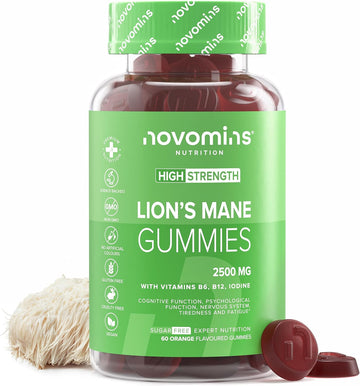 Lions Mane Supplement Gummies - Added Vitamin B6, B12 For Mental Performance - High-Strength Alternative To Lions Mane Powder - Lion'S Mane Mushroom Gummies - Lions Mane Gummies For Adults - Novomins