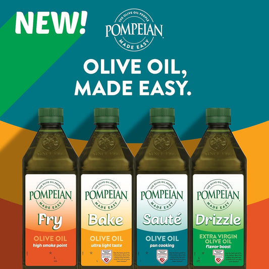 Pompeian Olive Oil, Made Easy Variety Pack, Cooking Needs, American Heart Association Certified, Non-Allergenic, Non-Gmo, Incldues Fry, Bake, Saute, Drizzle, 16 Fl Oz (Pack Of 4)