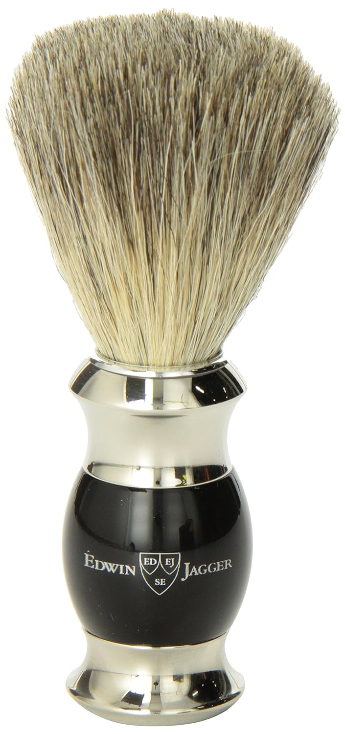 Edwin Jagger 81Sb356 Simulated Ebony Pure Badger Hair Shaving Brush With Nickel Plated Collar And End Cap : Beauty & Personal Care