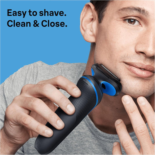 Braun Series 5 Electric Shaver, With Precision Trimmer Attachment For Moustache & Sideburns Trimming, 100% Waterproof, 2 Pin Bathroom Plug, 50-B1200S, Blue Razor