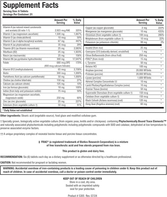 Biotics Research Equi Fem Multi-Vitamin Mineral Supplement For Women. High Dose Multi For Pre Menstrual Support. Hormonal Support. Black Cohosh. Dong Quai. Digestive Enzyme Support 126 Tabs