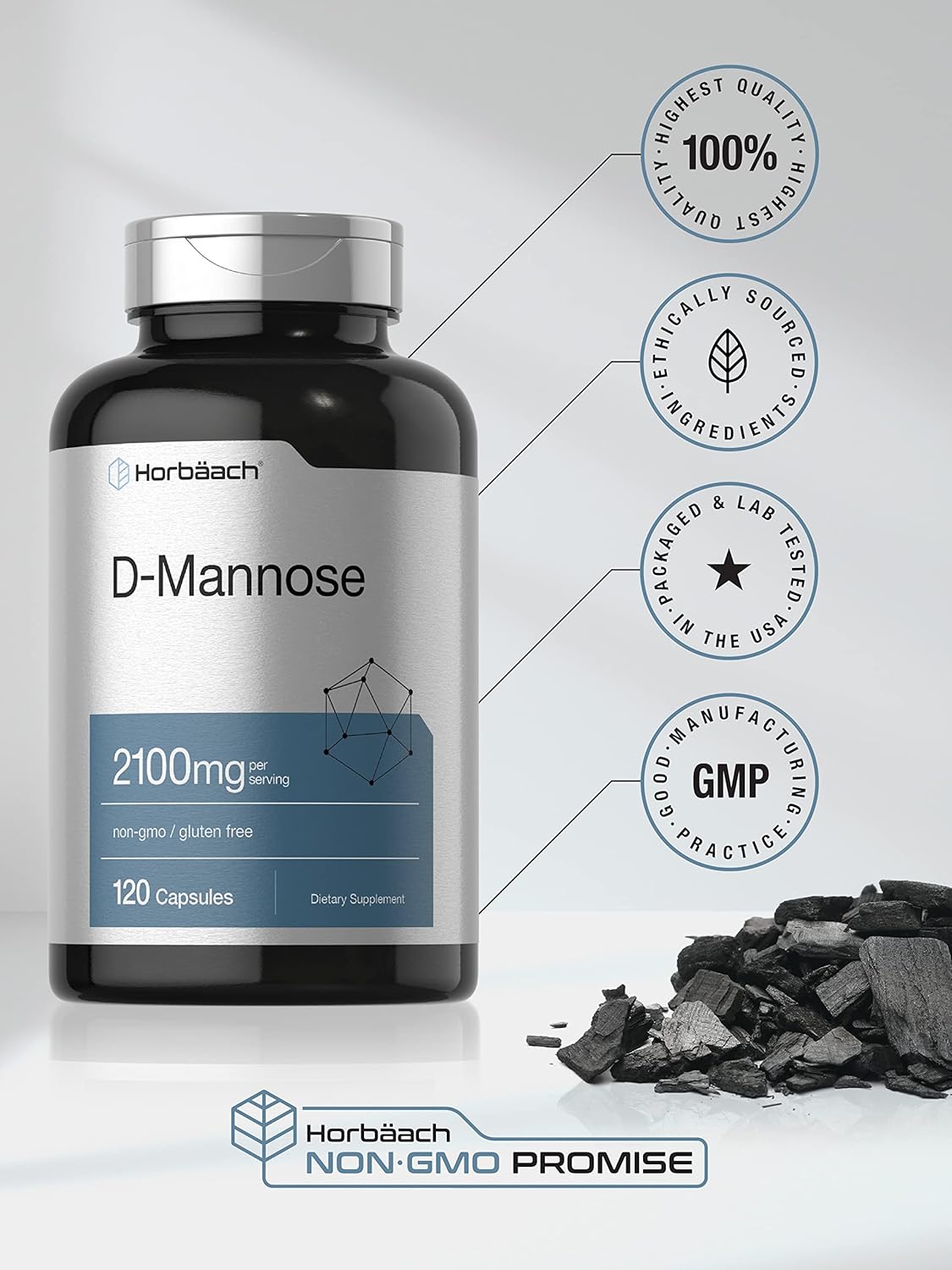 Horbäach D-Mannose | 2100mg | 120 Capsules | Highest Potency | Non-GMO & Gluten Free Supplement : Health & Household