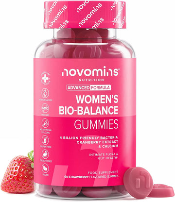 Probiotic Gummies – Women’S Bio-Balance Gummies For Intimate Flora And Gut Health – Advanced Multi-Strain Formulation – Vegan Supplement With Calcium & Cranberry Extract - Made By Novomins