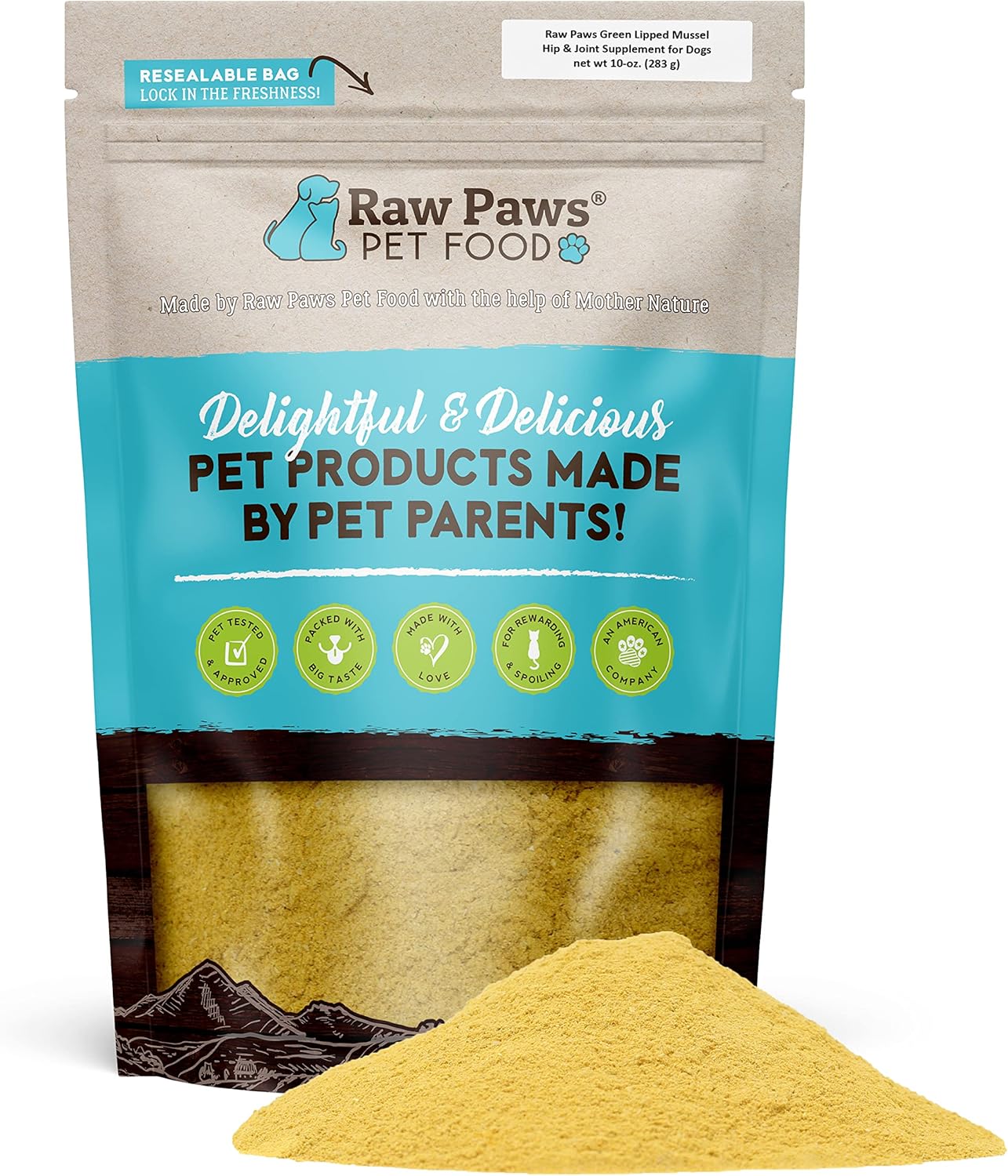 Raw Paws Green Lipped Mussel Hip And Joint Supplement For Dogs & Cats, 10-Oz Powder - Green Lipped Mussels For Dogs - Natural Chondroitin Glucosamine For Dogs & Cats - Dog Joint Pain Relief For Dogs