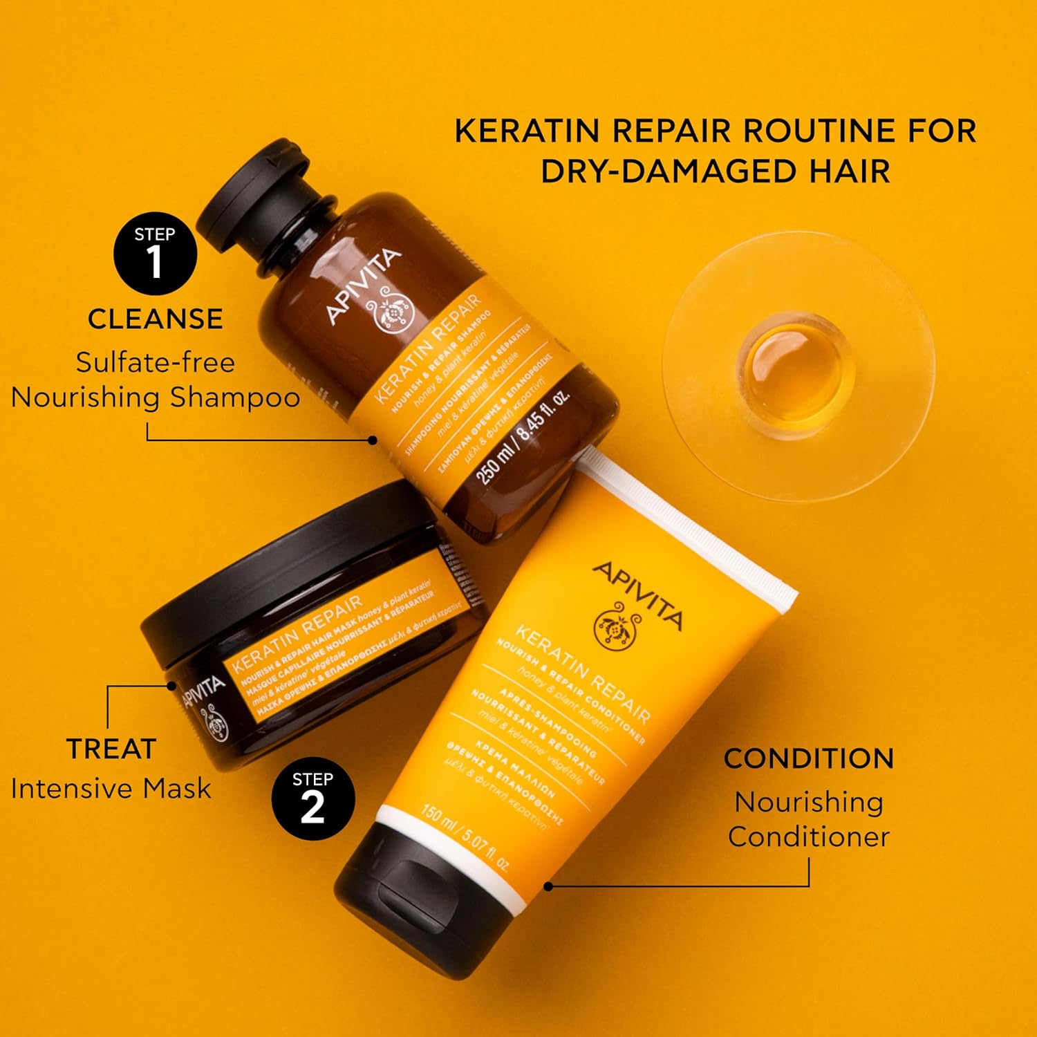 Apivita Keratin Repair Shampoo | Nourishes & Repairs Dry, Damaged Hair With Honey & Plant Keratin, Silicone-Free, 250 Ml / 8.45 Oz : Beauty & Personal Care