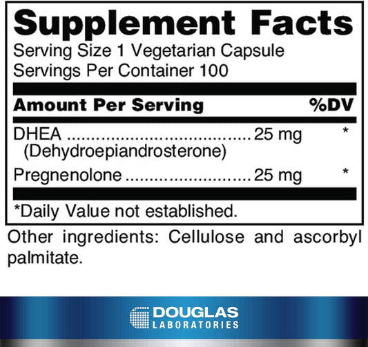 Douglas Laboratories Dhea Plus | 25 Mg Dhea Plus Pregnenolone To Support Immune Health, Brain, Bones, Energy Metabolism, And Blood Lipid Metabolism* | 100 Capsules