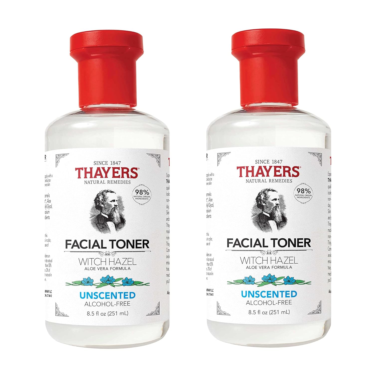 Thayers Alcohol-Free, Hydrating, Unscented Witch Hazel Facial Toner With Aloe Vera Formula, Vegan, Dermatologist Tested And Recommended, 8.5 Oz (Pack Of 2)