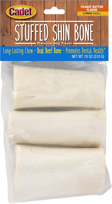 Cadet Stuffed Shin Bones - Highly Digestible, High Protein, Long-Lasting Dog Chew Bone For Aggressive Chewers, Supports Dental Health, - Peanut Butter Flavor, Small (3 Count)