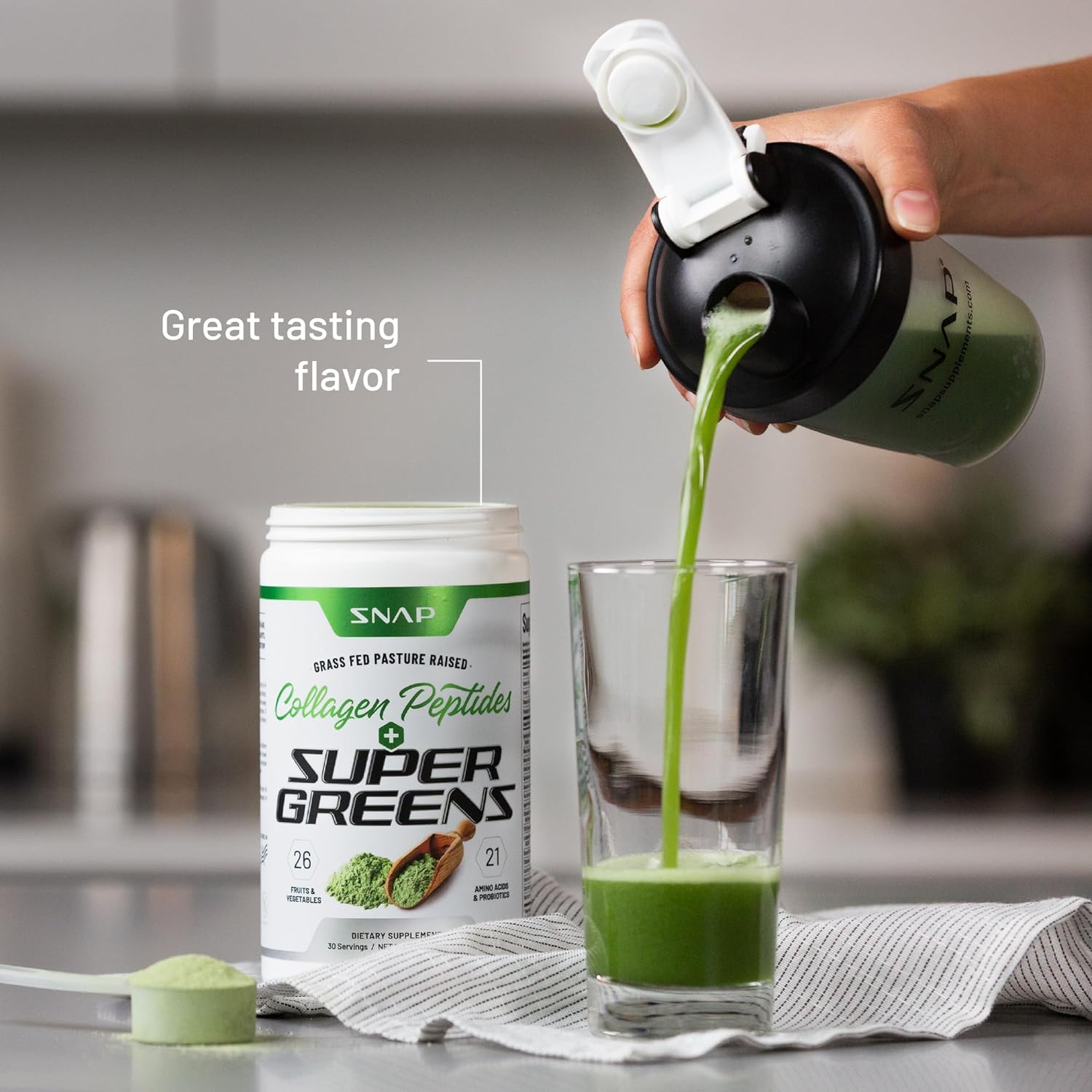 Super Greens Supplement Powder with Collagen Peptides - 26 Superfoods + Vitamins - Grass Fed, Non-GMO Greens Superfood Powder for Hair, Skin, Nails & Joint Support (30 Servings) : Health & Household