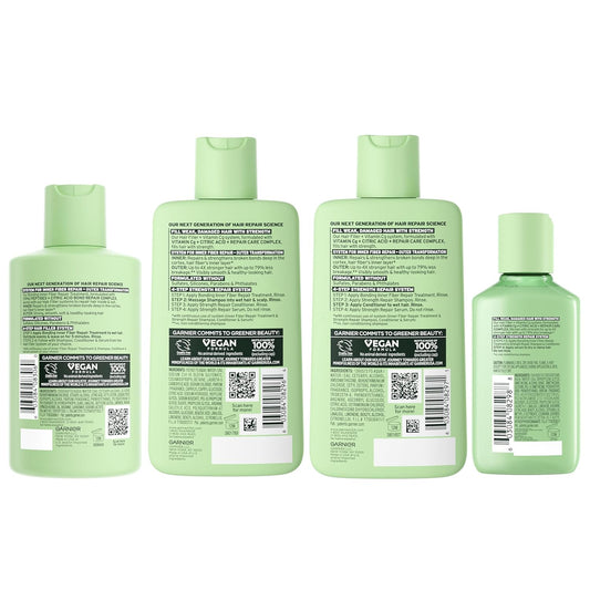 Garnier Fructis Hair Filler Bonding Pre-Shampoo + Strength Repair Shampoo, Conditioner and Serum Set with Vitamin Cg (4 Items), 1 Kit