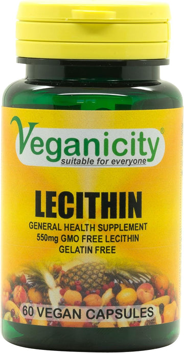 Veganicity Lecithin 550Mg : Memory Plant Supplement : 60 Capsules, In A Planet-Friendly 99% Recycled Pot