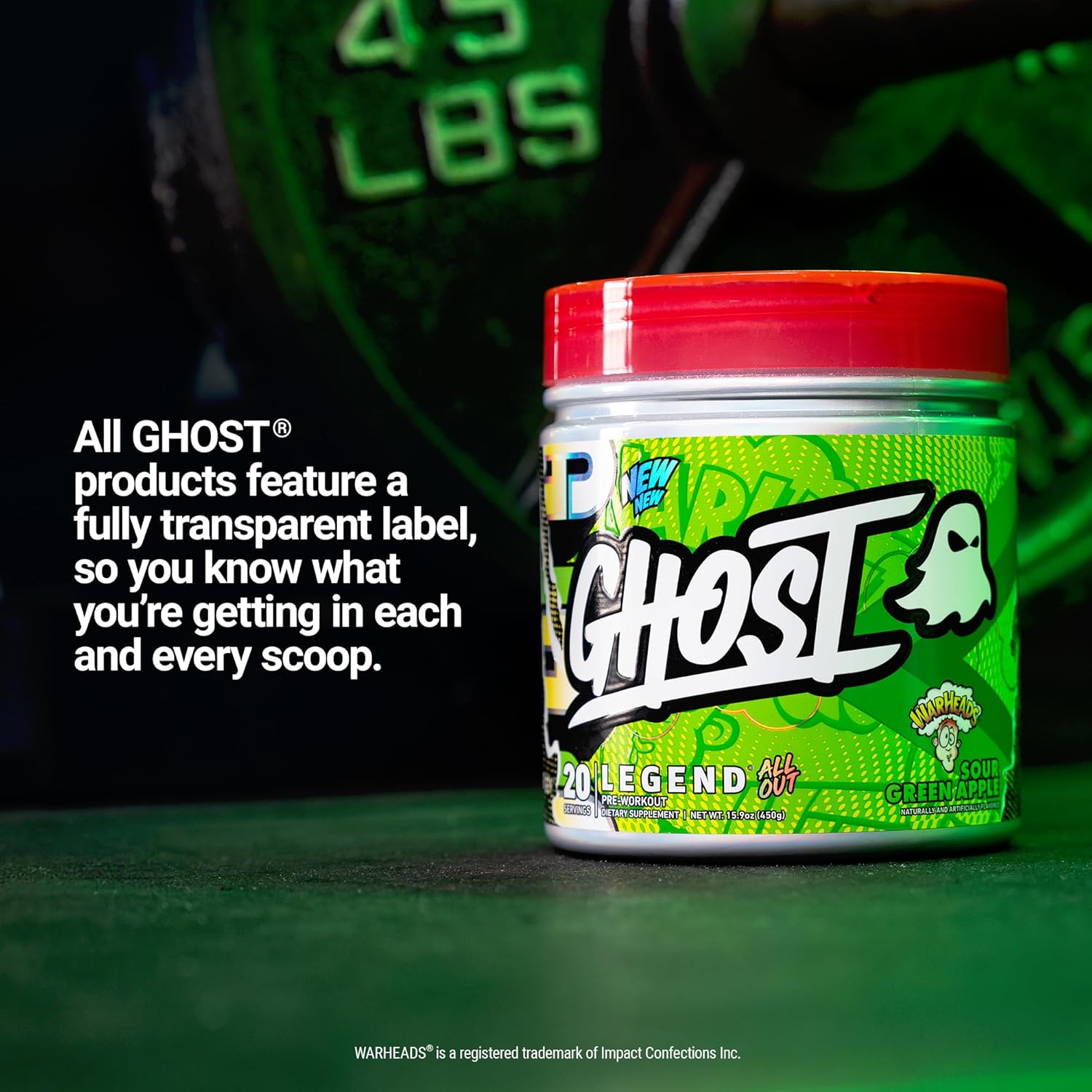 Ghost Legend All Out V2 Pre-Workout Powder, Warheads Sour Green Apple - 20 Servings - Pre-Workout Supplement For Men & Women - Energy & Pumps - Caffeine, Citrulline, Beta Alanine, Betaine & No3-T : Health & Household