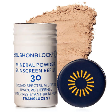 Brush On Block Spf 30 Mineral Powder Sunscreen Refill New Formula, With Niacinamide, Hyaluronic Acid, & Vitamin C, Broad Spectrum, Water Resistant, Reef Friendly (Touch Of Tan Refill)