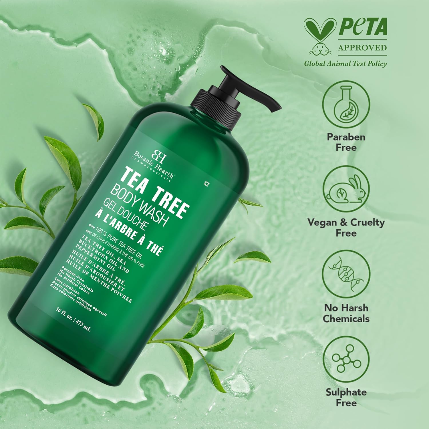 Botanic Hearth Tea Tree Body Wash | 16 Fl Oz | Helps Soothe Itchy, Dry Skin, Antifungal Body Wash With 100% Pure Tea Tree Oil | Sulfate Free, Paraben Free, For Men And Women : Beauty & Personal Care