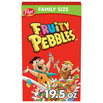 Pebbles Fruity PEBBLES Cereal, Fruity Kids Cereal, Gluten Free Rice Cereal for Kids, 19.5 OZ Family Size Cereal Box