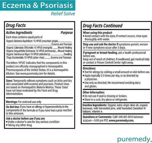 Puremedy Eczema & Psoriasis Relief Ointment Homeopathic All Natural Salve Soothes And Relives Symptoms Of Dry Itchy Flaky Scratchy Or Weepy Skin - 2 Oz Jar