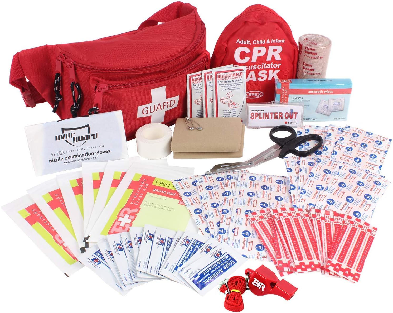 Ever Ready First Aid, Fanny Pack/Hip Pack, Fully Stocked First Aid Kit With Adult & Infant Cpr Combo Masks (72 Piece Set)