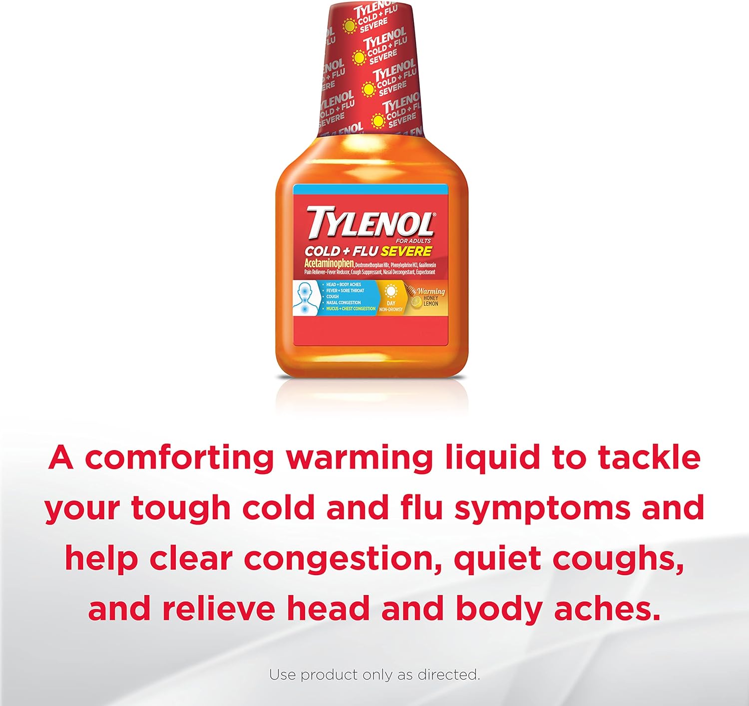 Tylenol Severe Cold + Flu Medicine, Liquid Day Cold & Flu Relief, Honey Lemon, 8 Fl. Oz : Health & Household