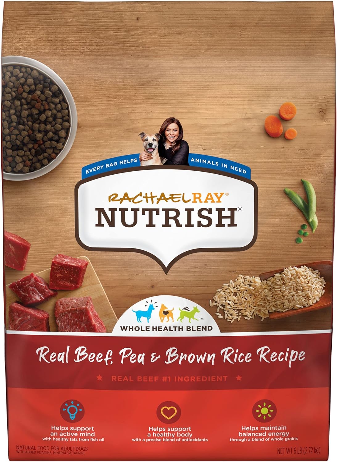 Rachael Ray Nutrish Premium Natural Dry Dog Food, Real Beef, Pea, & Brown Rice Recipe, 6 Pound Bag (Packaging May Vary)