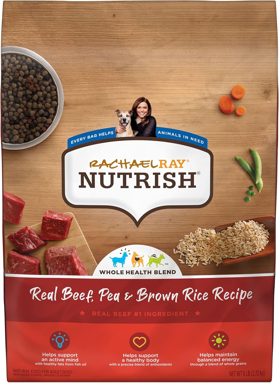 Rachael Ray Nutrish Premium Natural Dry Dog Food With Added Vitamins, Minerals & Taurine, Real Beef, Pea, & Brown Rice Recipe, 6 Pounds (Packaging May Vary)