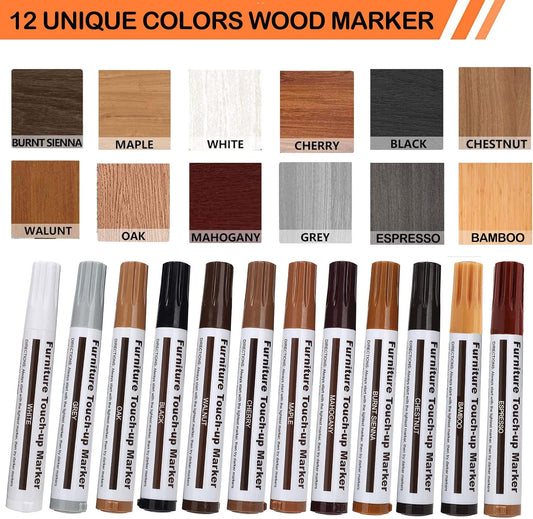 Lifreer Revolutionary Furniture Touch Up Markers, 12 Colors Wood Scratch Repair Markers Kit - Perfect for Stains, Scratches, Wood Floors, Tables, and Bedposts - Easy to Use and Long-Lasting Results!