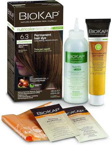 Biokap Dark Golden Blonde 6.3 Rapid Hair Dye 135 Ml - Works In Just 10 Mins, Permanent, Vegan & Natural Nourishing Formula Suitable For Sensitive Skin