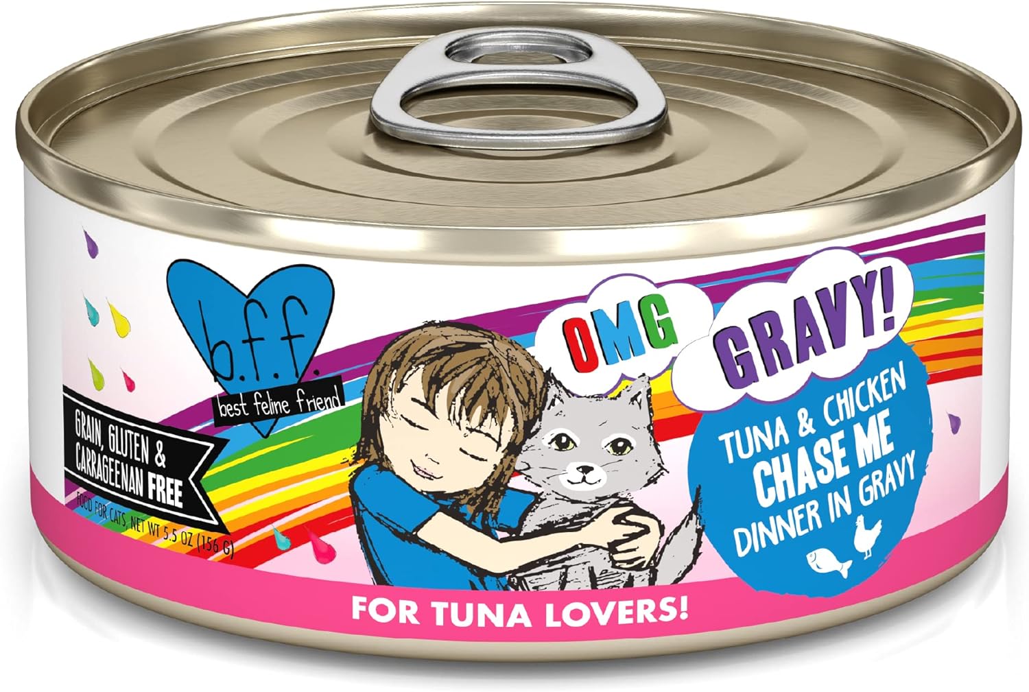 Weruva B.F.F. Omg - Best Feline Friend Oh My Gravy!, Tuna & Chicken Chase Me With Tuna & Chicken, 5.5Oz Can (Pack Of 8)