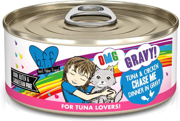 Weruva B.F.F. Omg - Best Feline Friend Oh My Gravy!, Tuna & Chicken Chase Me With Tuna & Chicken, 5.5Oz Can (Pack Of 8)