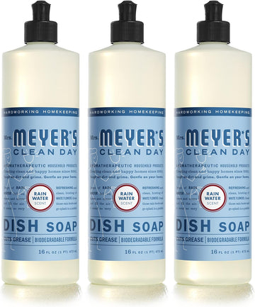 MRS. MEYER'S CLEAN DAY Liquid Dish Soap, Biodegradable Formula, Rain Water, 16 fl. oz - Pack of 3