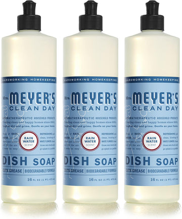 Mrs. Meyer'S Clean Day Liquid Dish Soap, Biodegradable Formula, Rain Water, 16 Fl. Oz - Pack Of 3