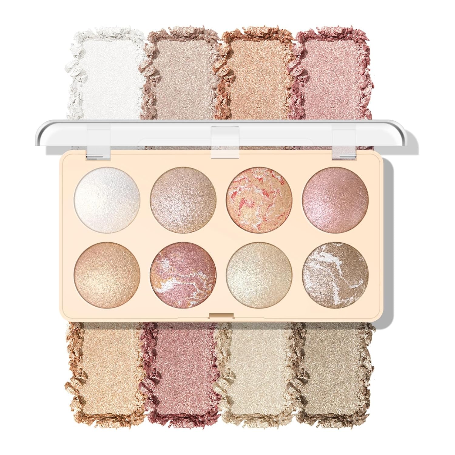 Kyda 8-Color Baked Palette, Multiuse Baked Eyeshadow, Highlighter, Contour, High Gloss Pigment, Lightweight Soft Powder, Buildable Blendable Natural Look, Rose Gold