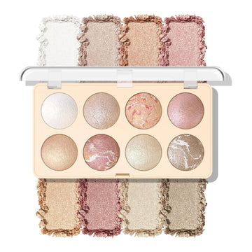 Kyda 8-Color Baked Palette, Multiuse Baked Eyeshadow, Highlighter, Contour, High Gloss Pigment, Lightweight Soft Powder, Buildable Blendable Natural Look, Rose Gold