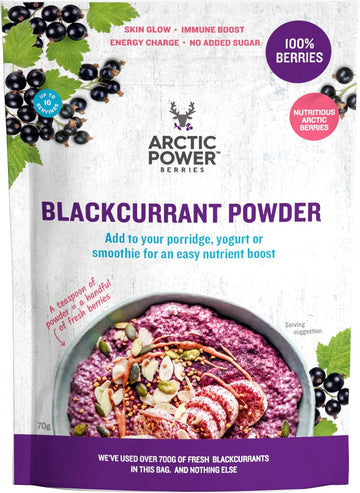 Arctic Power Berries 100% Blackcurrant Powder 70G, Nutrient Rich Nordic Blackcurrants, Delicious Nutrient Boost For Breakfast Bowls, Smoothies, Porridge, Yogurt - Vegan, No Added Sugar