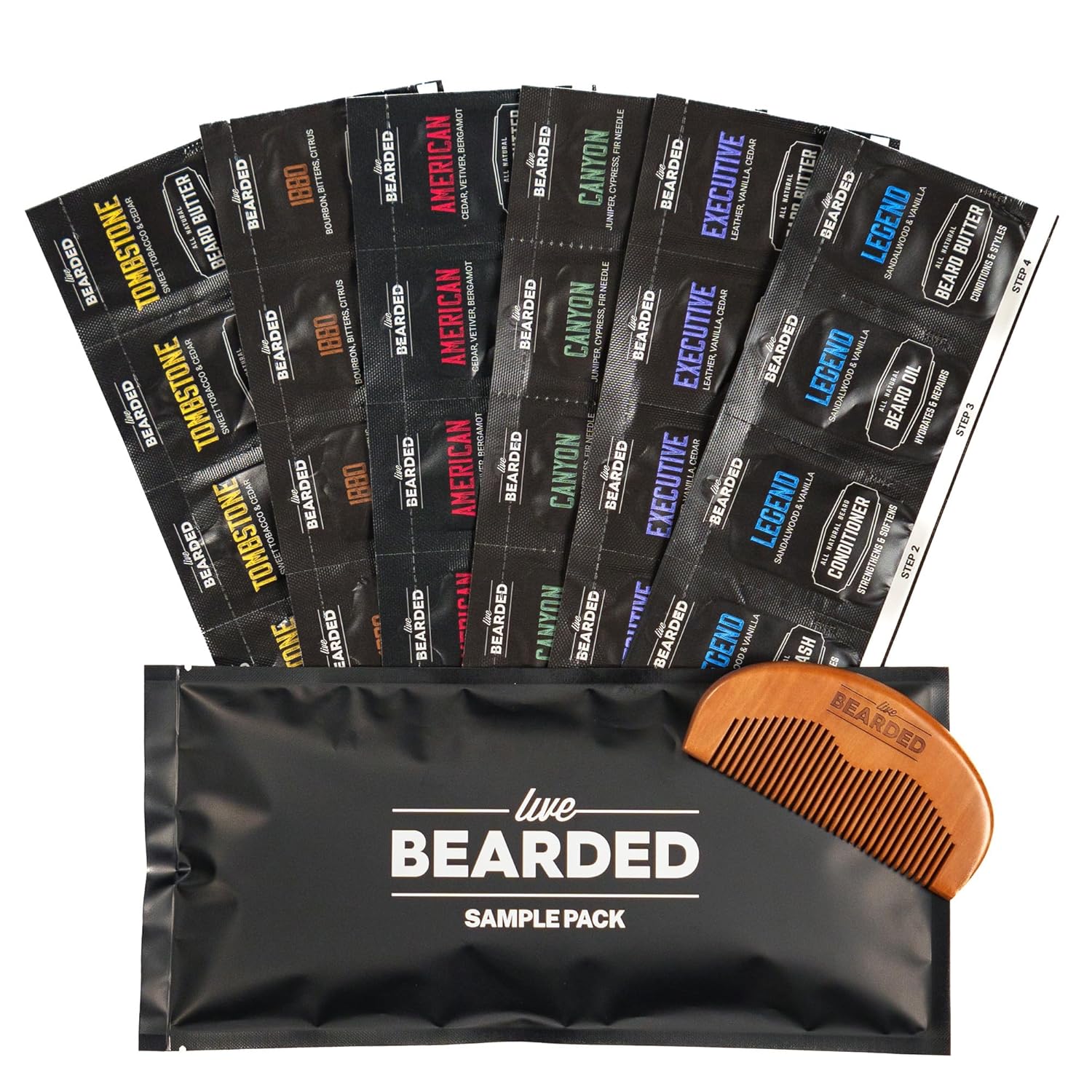 Live Bearded Beard Oil And Butter Grooming Kit Sample Pack With Comb, Bonus Gift - All-Natural Ingredients Shea, Argan, Jojoba - Growth Support - Made In The Usa