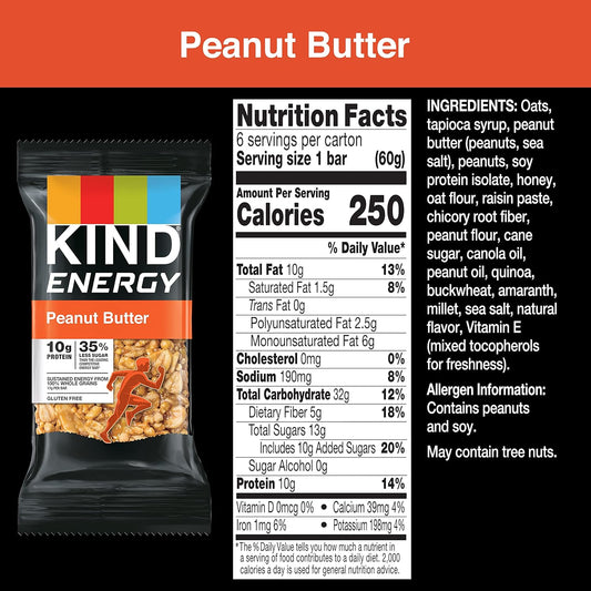 Kind Energy Bars, Peanut Butter, Healthy Snacks, Gluten Free, 30 Count