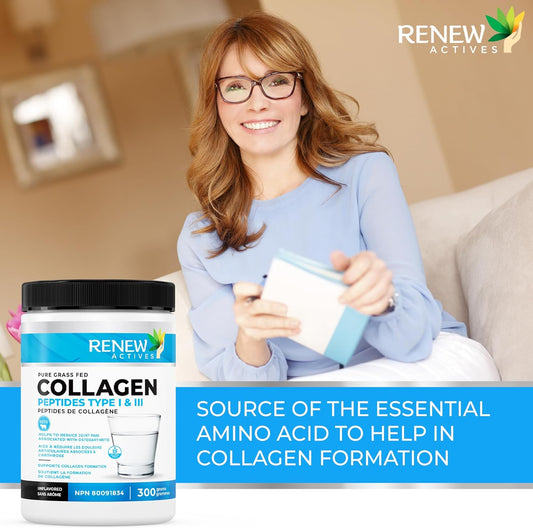Renew Actives Hydrolyzed Bovine Collagen Peptides Powder - 100% Grass Fed Bovine Collagen Unflavored Powdered Bone Broth For Healthy Skin, Hair, Joints