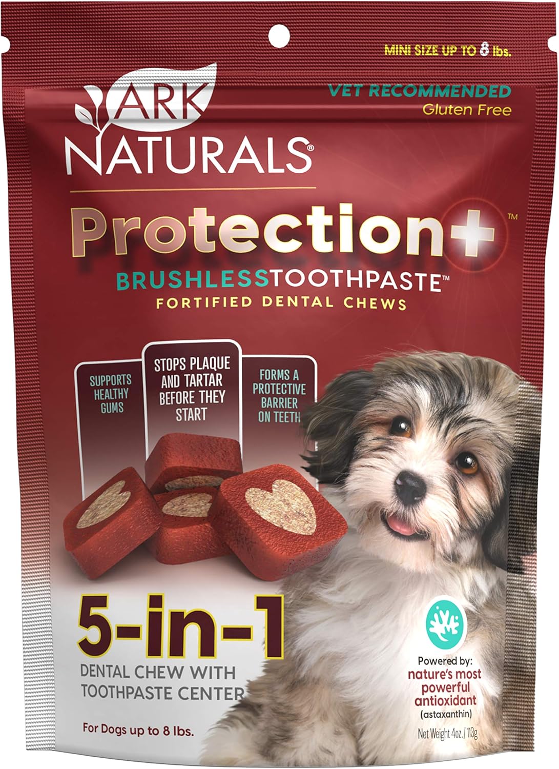 Ark Naturals Protection+ Brushless Toothpaste – Mini Breeds, 4Oz Bag – Dog Dental Chew With Toothpaste Center – Prevent Plaque & Tartar And Freshen Breath With Dental Chews For Dogs