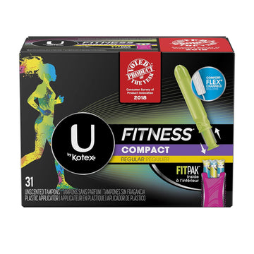 U by Kotex Fitness Tampons with FITPAK, Regular Absorbency, Fragrance-Free Tampons, 31 Count