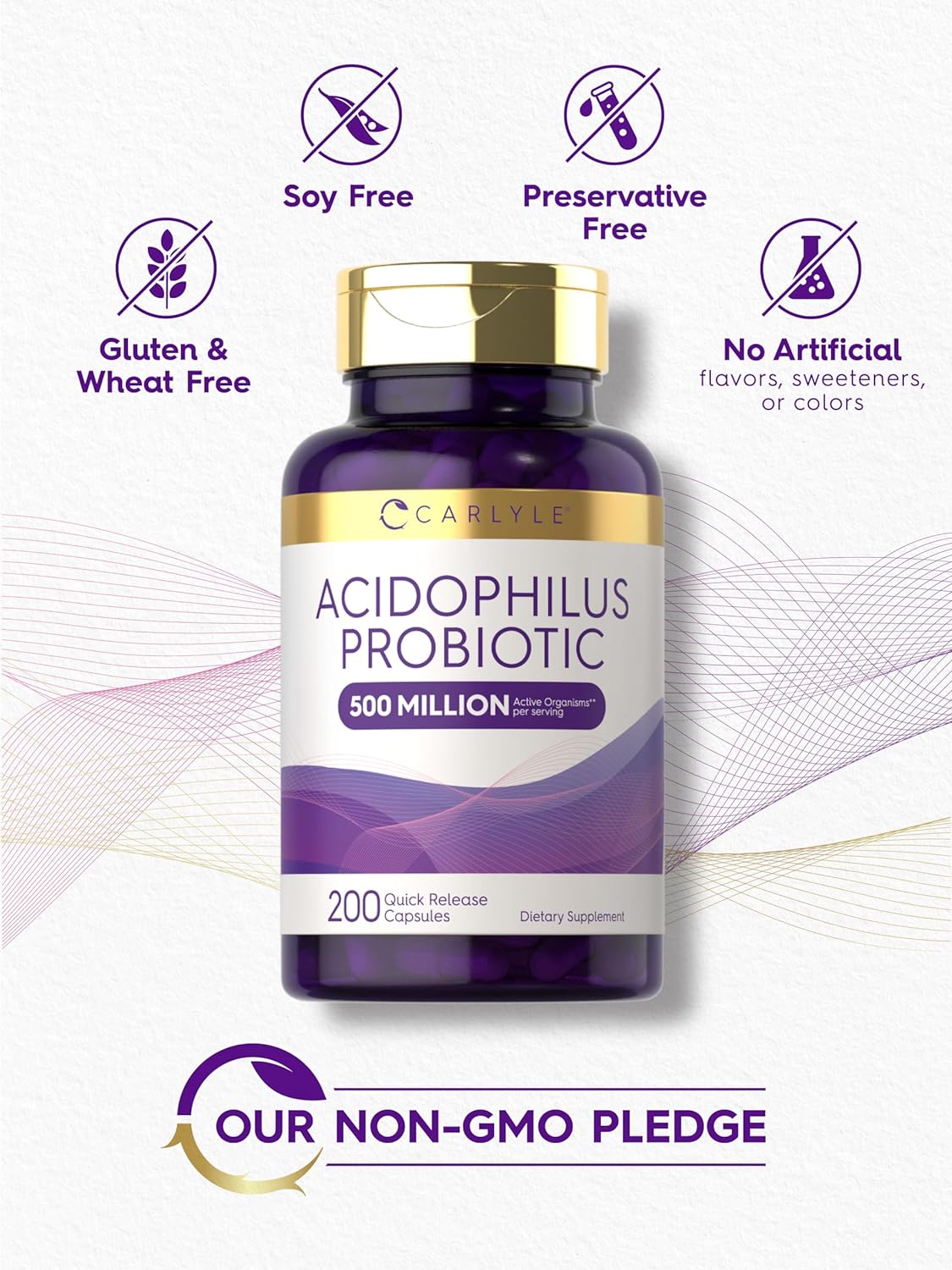 Carlyle Acidophilus Probiotic | 500 Million CFU | 200 Capsules Non-GMO & Gluten Free | Probiotic for Men & for Women : Health & Household