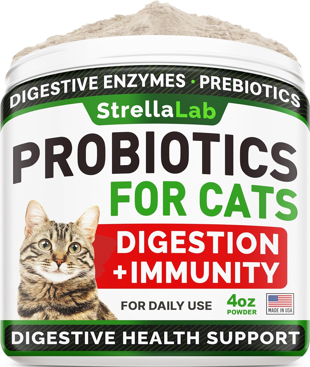 STRELLALAB Cat Probiotic Powder — Probiotics for Cats with Diarrhea, Cat Probiotics for Indoor Cats, Health Supplies Food Supplement, Pet Probiotics, Cat Digestive Support, Constipation Relief Treats