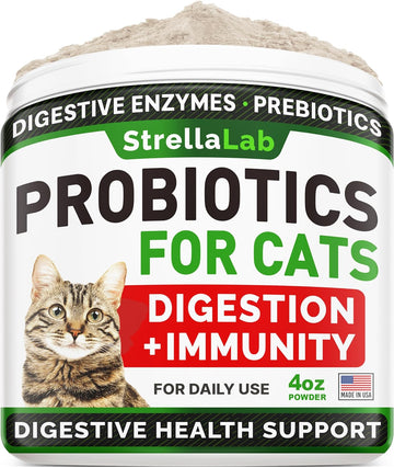 Strellalab Cat Probiotic Powder — Probiotics For Cats With Diarrhea, Cat Probiotics For Indoor Cats, Health Supplies Food Supplement, Pet Probiotics, Cat Digestive Support, Constipation Relief Treats