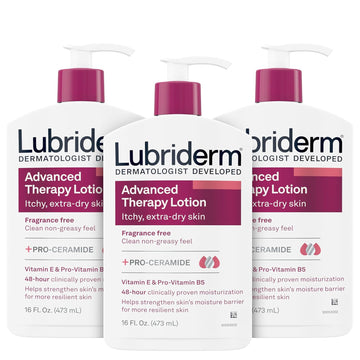 Lubriderm Advanced Therapy Fragrance-Free Moisturizing Lotion With Vitamins E And Pro-Vitamin B5, Intense Hydration For Extra Dry Skin, Non-Greasy Formula, Pack Of Three, 3 X 16 Fl. Oz