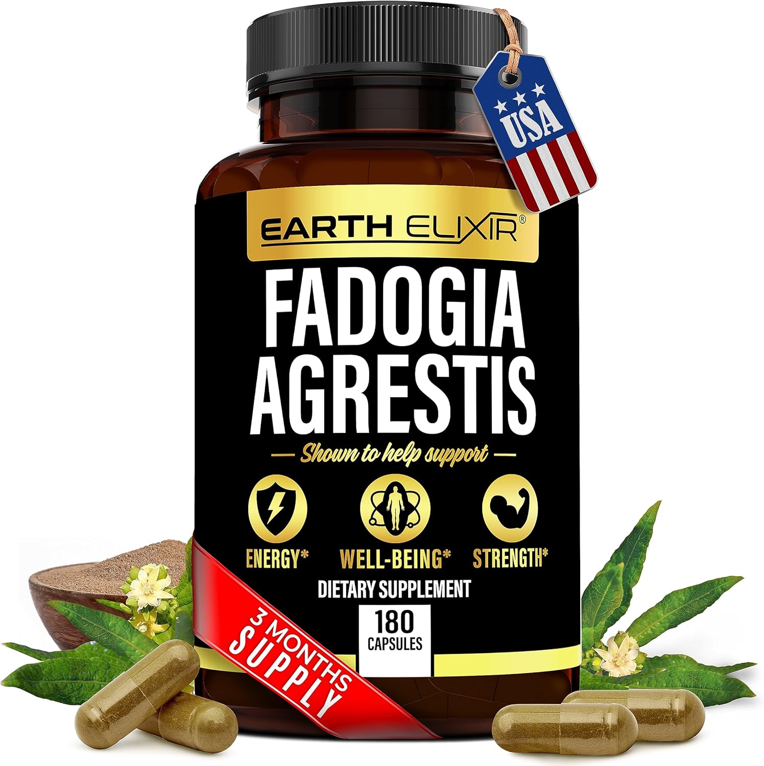 Fadogia Agrestis Supplement 1000Mg (180 Capsules) - Made In Usa - 3 Month Supply - 3Rd Party Tested - Fadogia Agrestis Extract -Max Purity – 100% Pure – Fadogia Agrestis Capsules