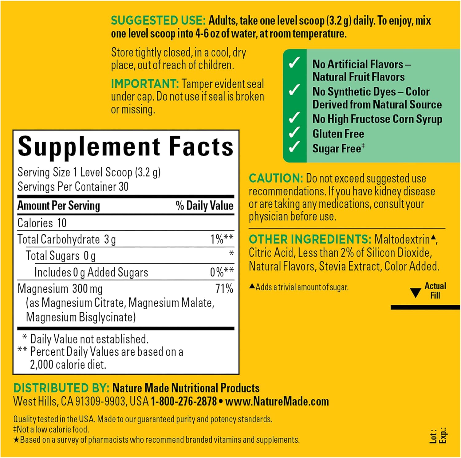 Nature Made High Absorption Magnesium Complex Drink Mix Powder, Magnesium Citrate, Magnesium Glycinate & Magnesium Malate 3-In-1 Blend, Pink Lemonade Flavor, 96 G, 30 Day Supply