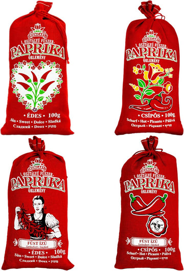 Hungarian Paprika Premium Quality Sweet/Hot/Smoked (Origin: Kalocsa,Hungary) (All 4 Taste, 4X100G)