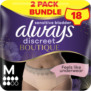 Always Discreet Boutique Incontinence Pants Women, Medium, UK Dress Size 10-16, Beige, Absorbency 6, 18 Underwear / Knickers, Heavy Bladder Leak Protection / Maternity Postpartum, Odour Neutraliser