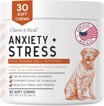 Calming Chews For Dogs - 30 Anxiety Relief Treats For Fireworks, Thunder, And Storms - Natural Dog Calming Treats For Large And Small Breeds With Thiamine, L-Tryptophan, Ginger, And Melatonin