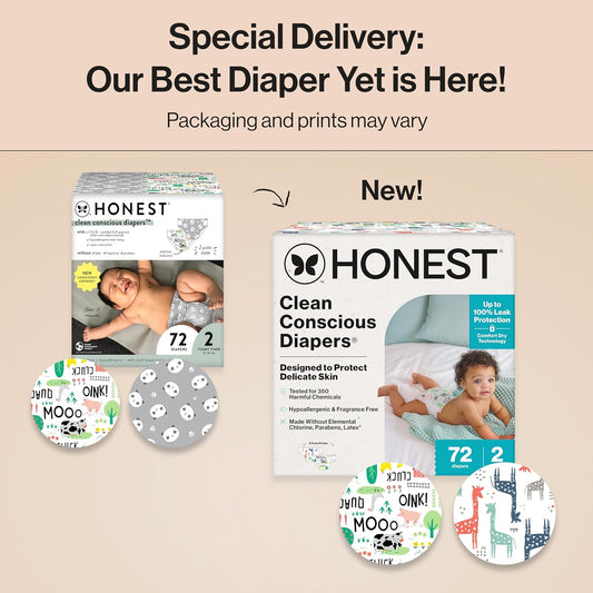 The Honest Company Clean Conscious Diapers For Delicate Skin | Up To 100% Leakproof | Hypoallergenic, Fragrance Free | Gender Neutral | Super Club Box, Size 4 (22-37 Lbs), 104 Count (Prints May Vary)