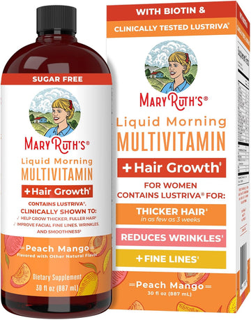 Maryruth'S Liquid Multivitamin + Lustriva® Hair Growth For Women| Biotin 10000Mcg | Vitamin D | B Vitamins | Clinically Tested For Thicker Hair, Wrinkles, Fine Lines, Skin Care | Ages 18+ | 30 Fl Oz